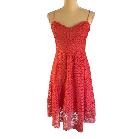J. Crew Women's Lace Dress Coral Sleeveless Fit & Flare Party Cocktail Dress 2 - Picture 14 of 16